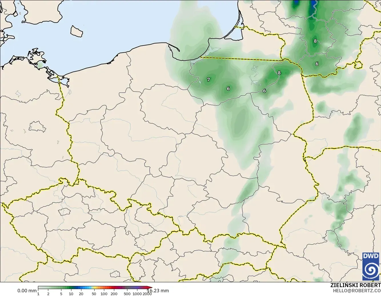 ICON modelo - Polonia, Acumulación de precipitación
