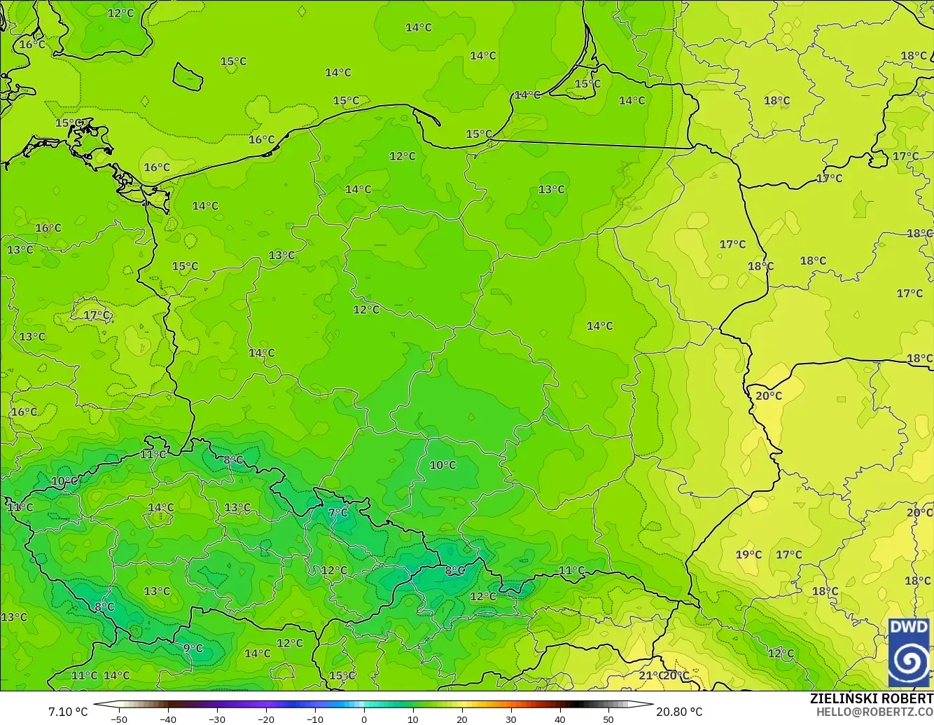 ICON modelo - Polonia, Temperatura a 2 m