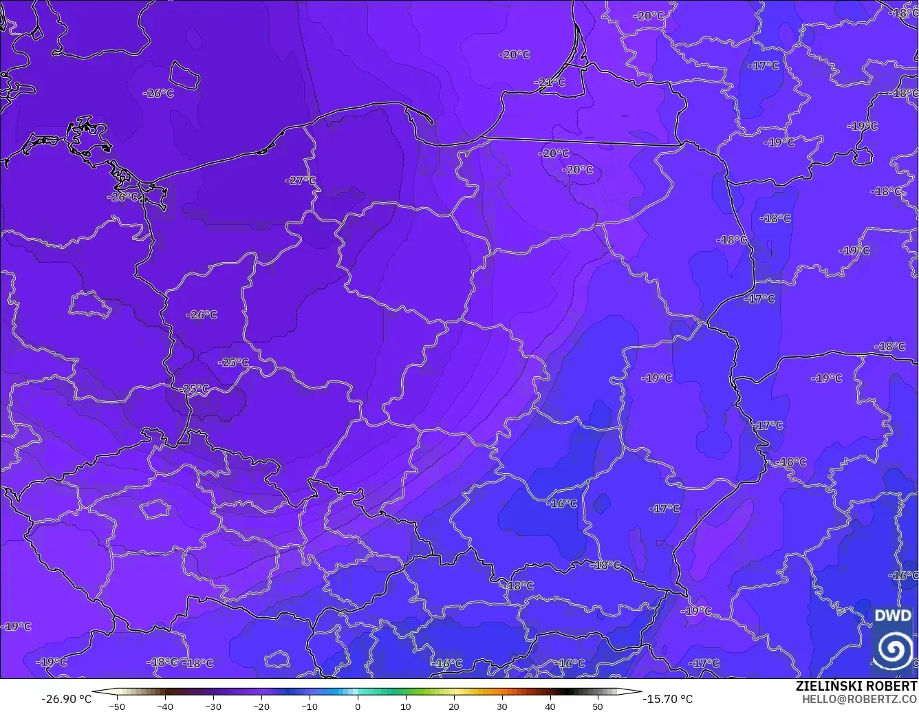 ICON modelo - Polonia, Temperatura a 500 hPa