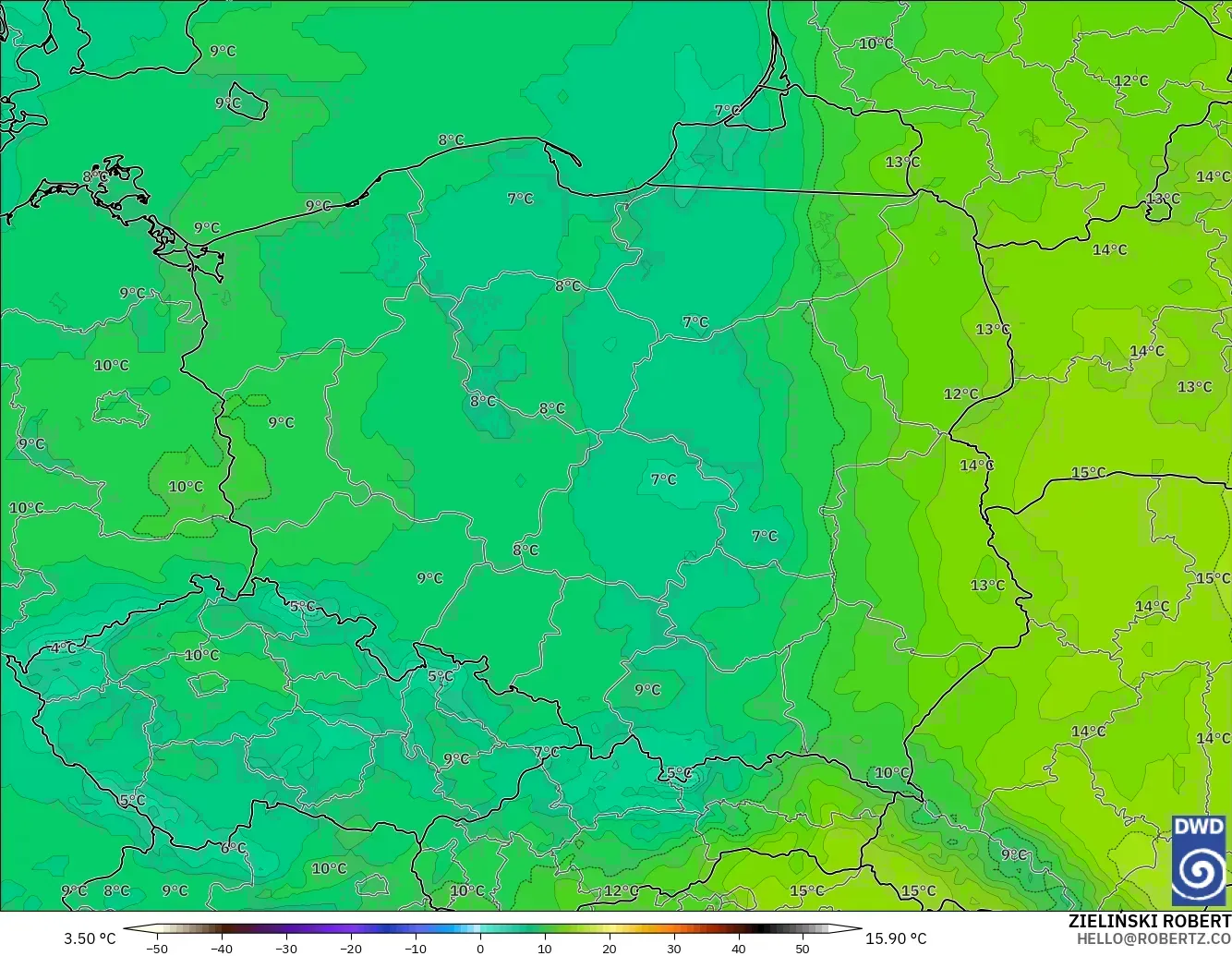 ICON modelo - Polonia, Temperatura a 850 hPa