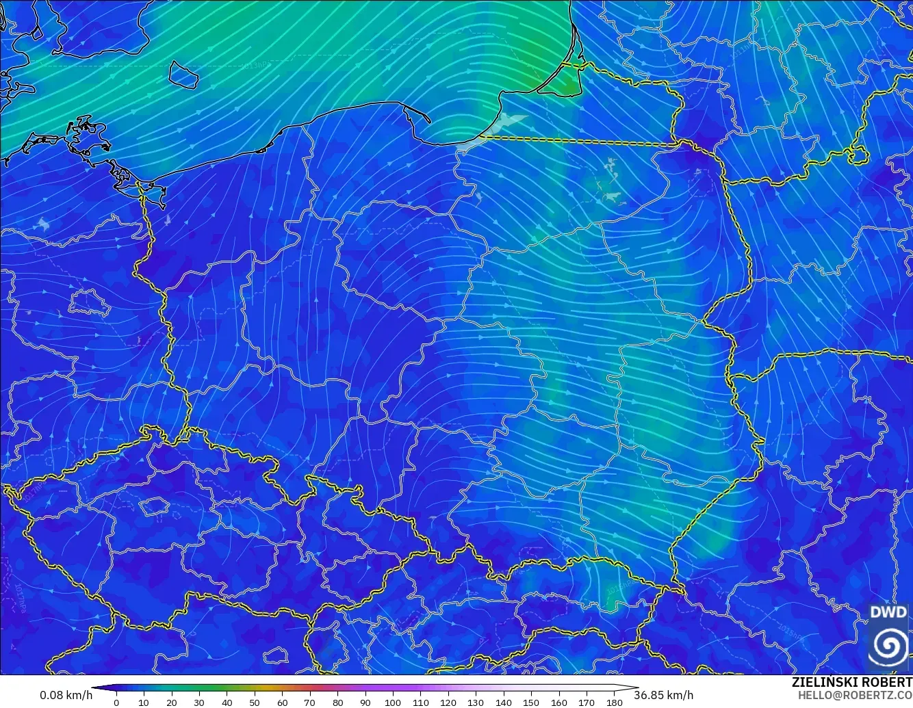 ICON modelo - Polonia, Viento a 10 m