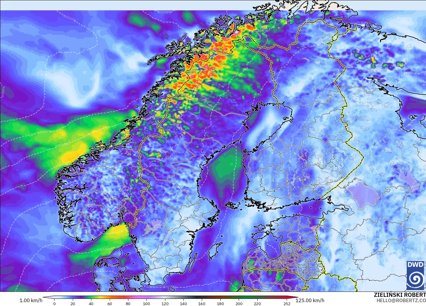 ICON modelo - Escandinavia, Ráfagas de viento