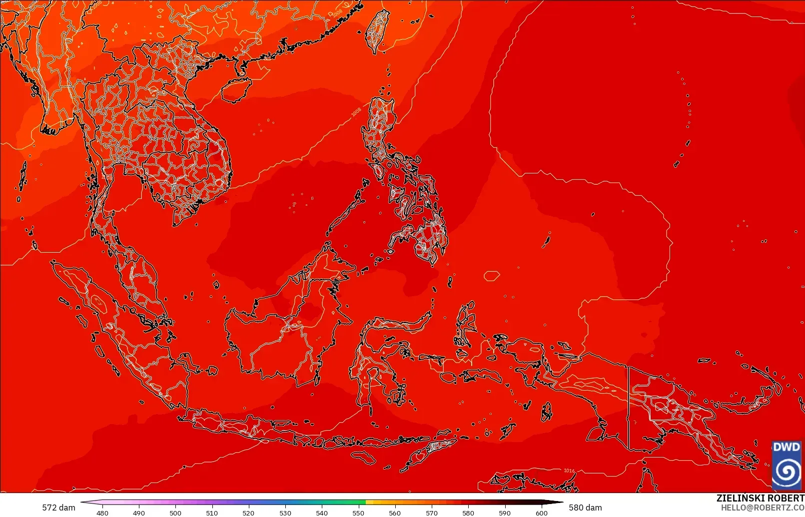 ICON modelo - Sudeste Asiático, Altura geopotencial a 500 hPa