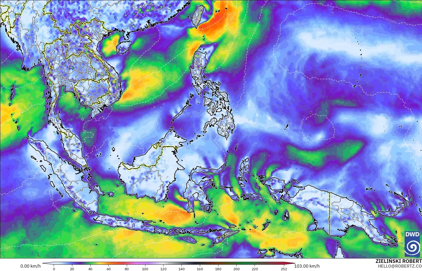 ICON modelo - Sudeste Asiático, Ráfagas de Viento Máximas