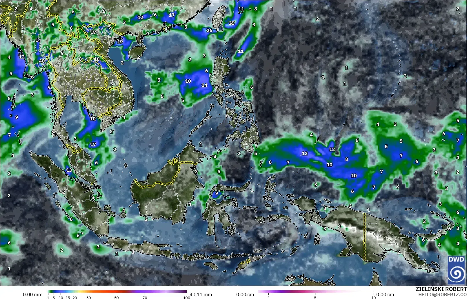 ICON modelo - Sudeste Asiático, Precipitación, nubes y presión
