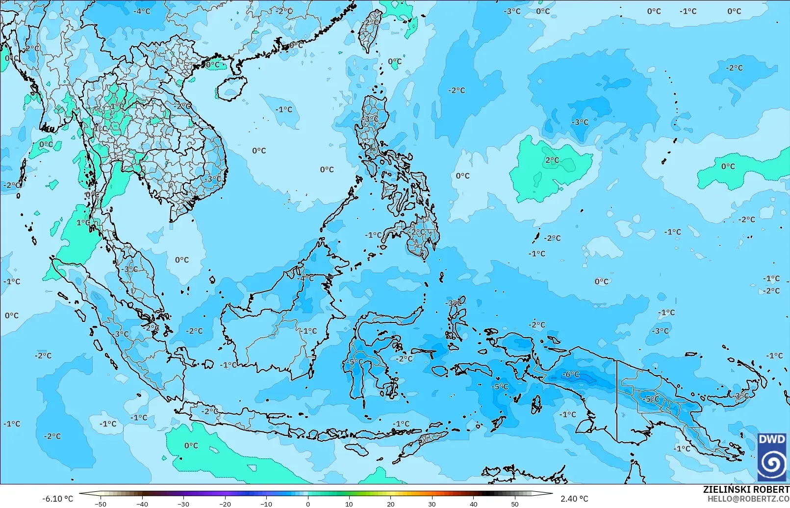 ICON modelo - Sudeste Asiático, Temperatura a 500 hPa