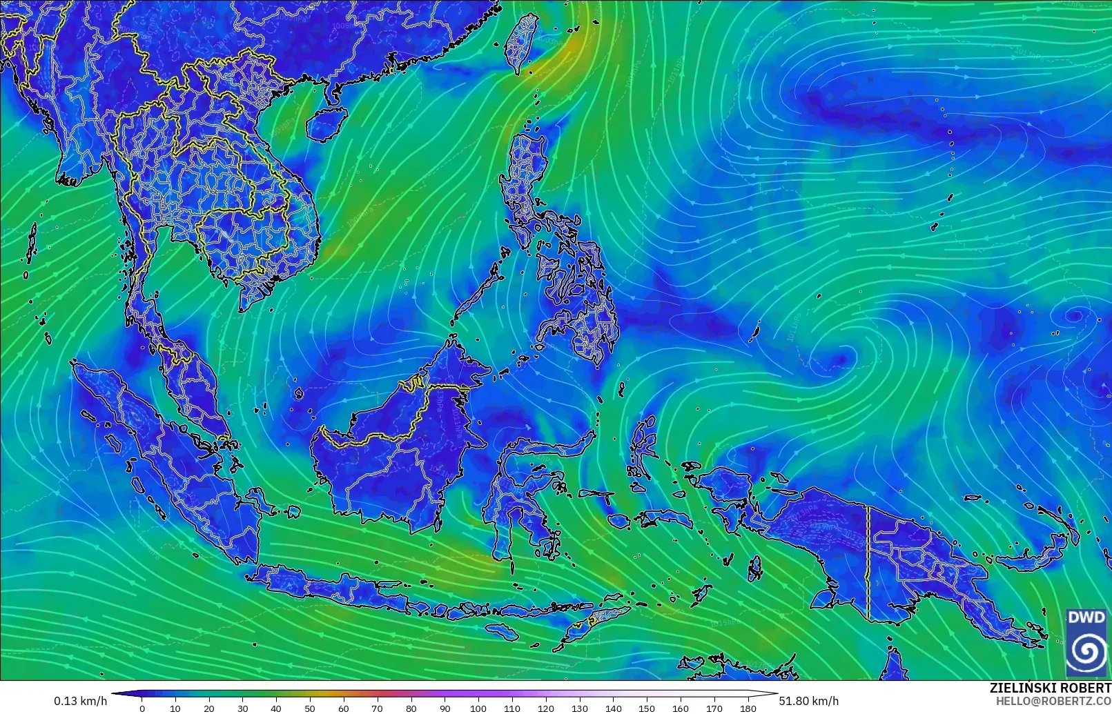 ICON modelo - Sudeste Asiático, Viento a 10 m