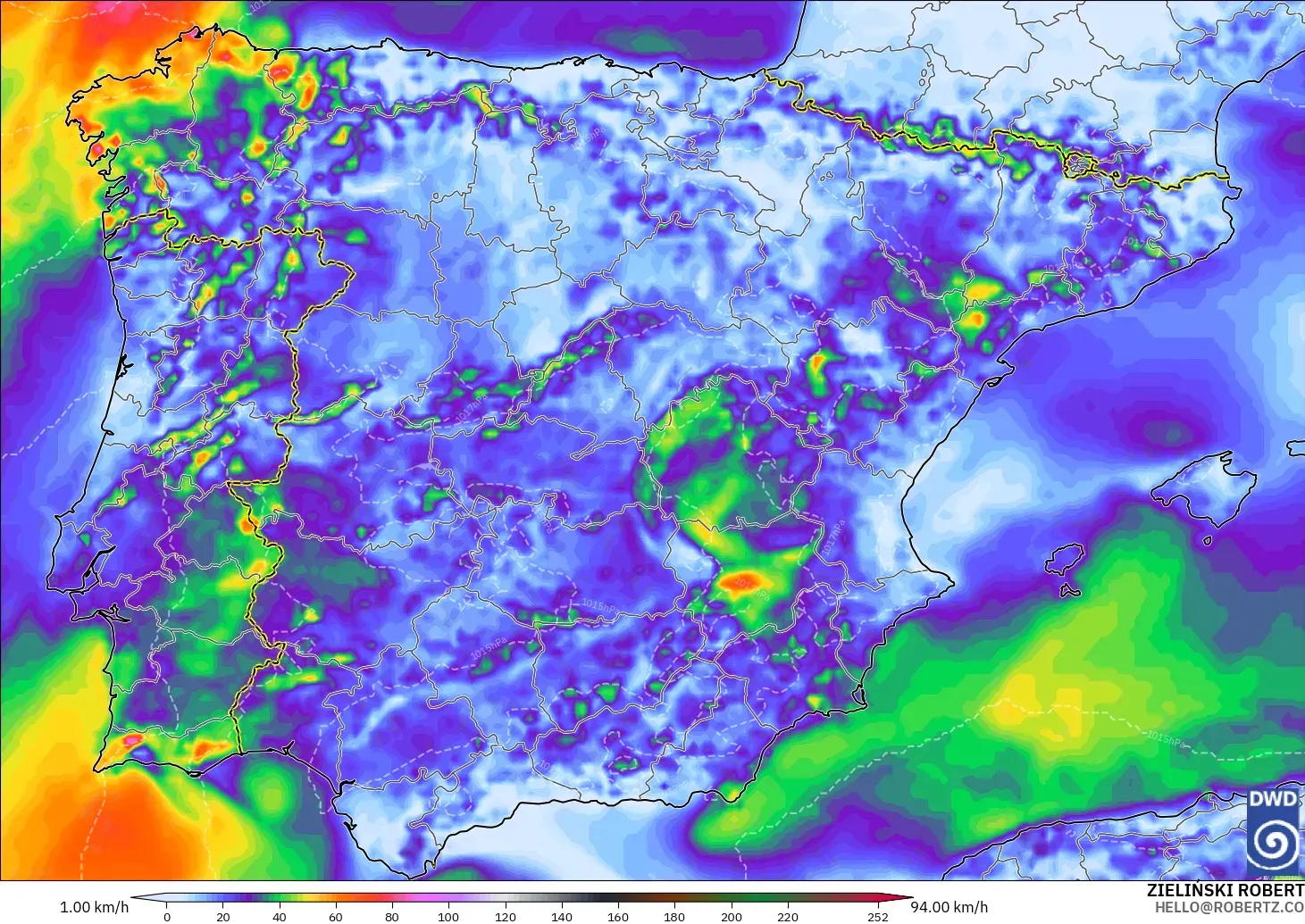 ICON modelo - España, Ráfagas de Viento Máximas