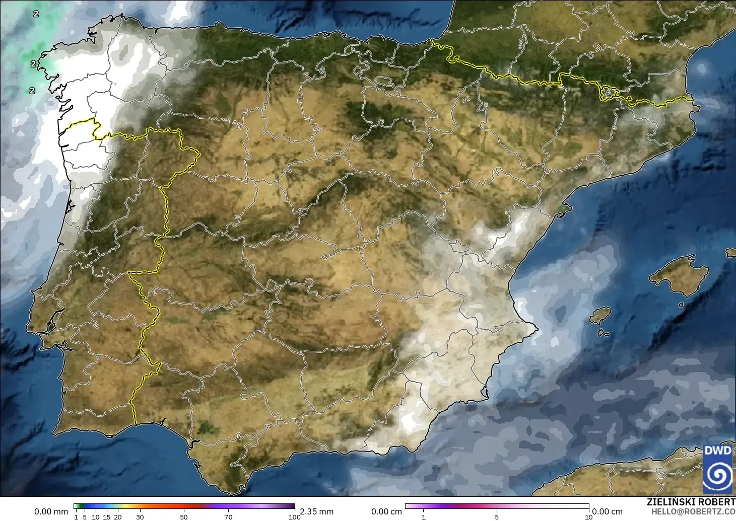 ICON modelo - España, Precipitación, nubes y presión