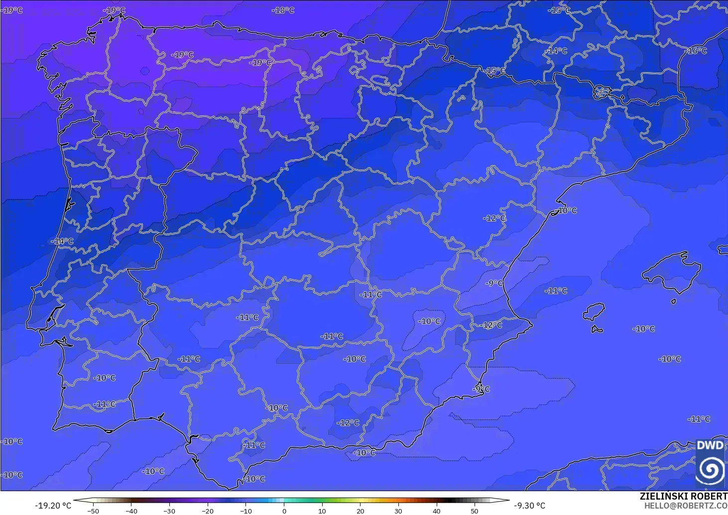 ICON modelo - España, Temperatura a 500 hPa