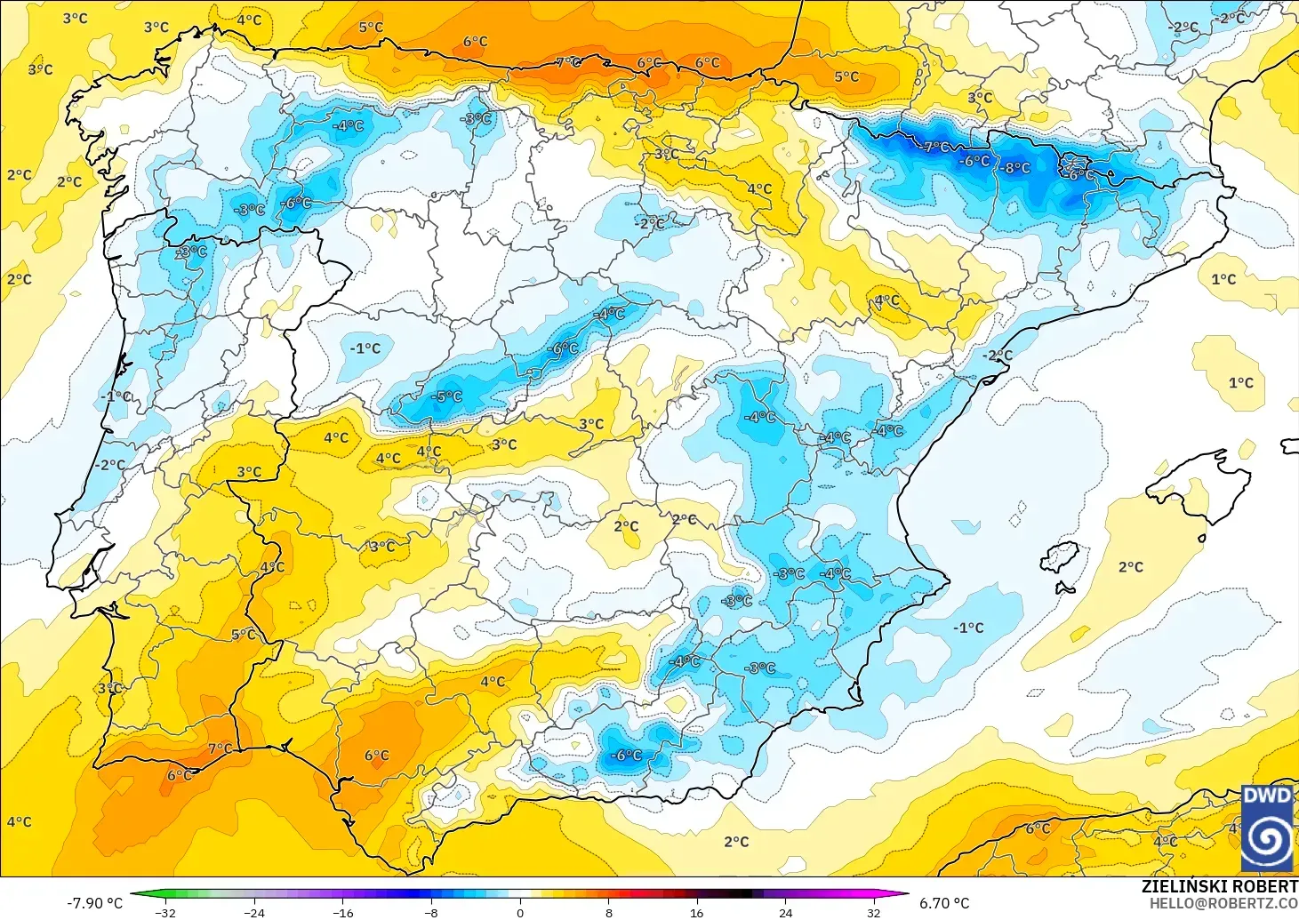 ICON modelo - España, Anomalía de temperatura a 850 hPa