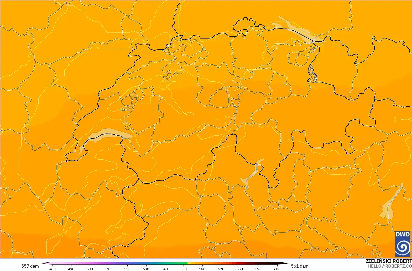 ICON modelo - Suiza, Altura geopotencial a 500 hPa