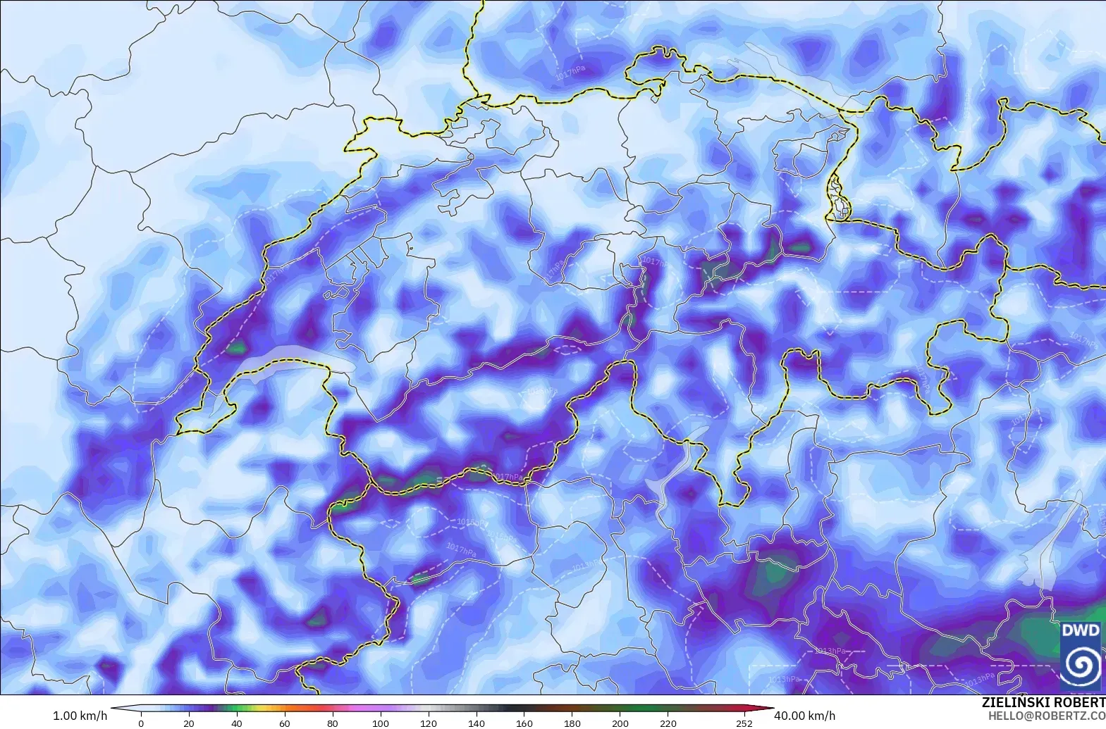 ICON modelo - Suiza, Ráfagas de viento