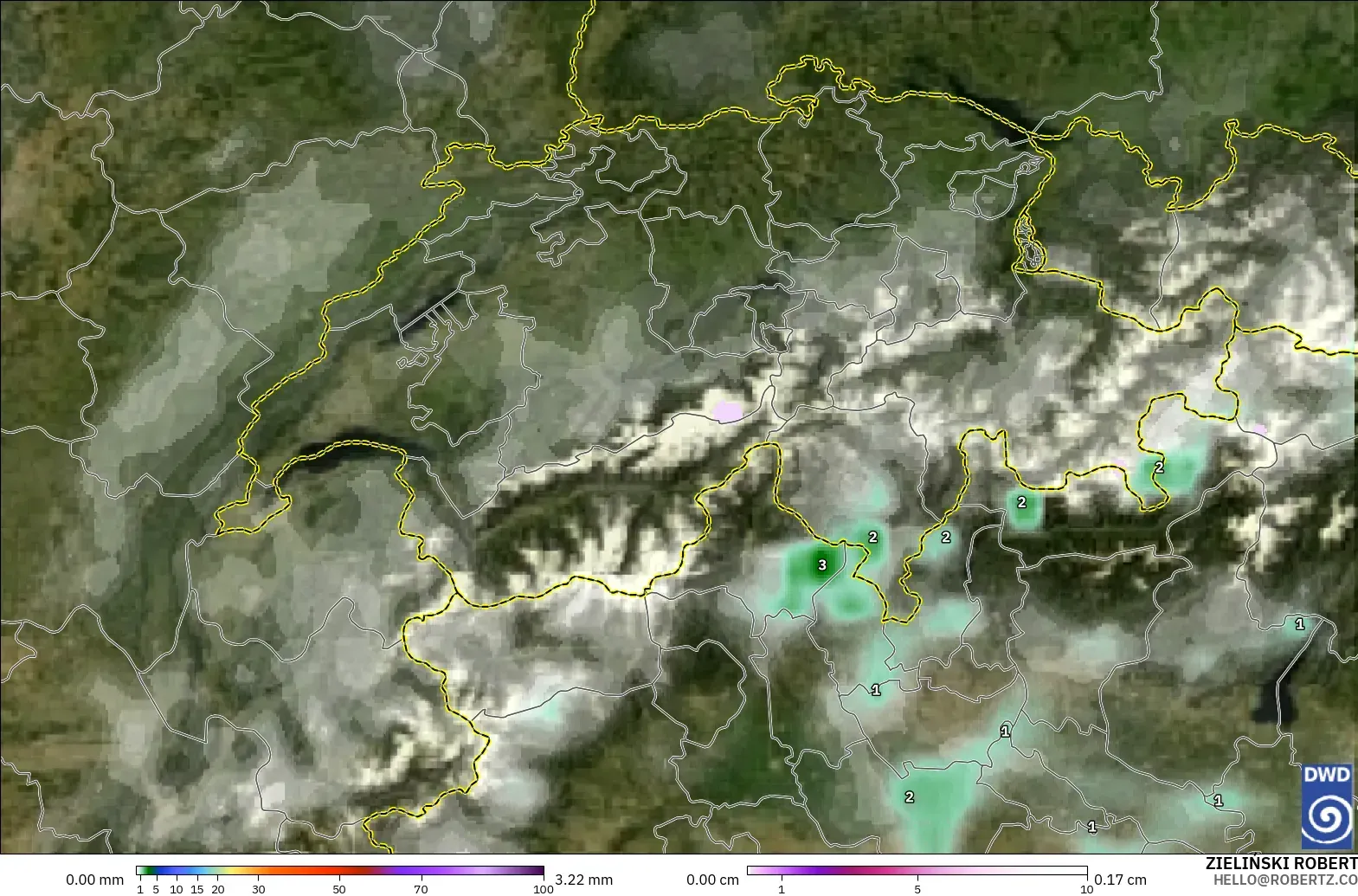 ICON modelo - Suiza, Precipitación, nubes y presión
