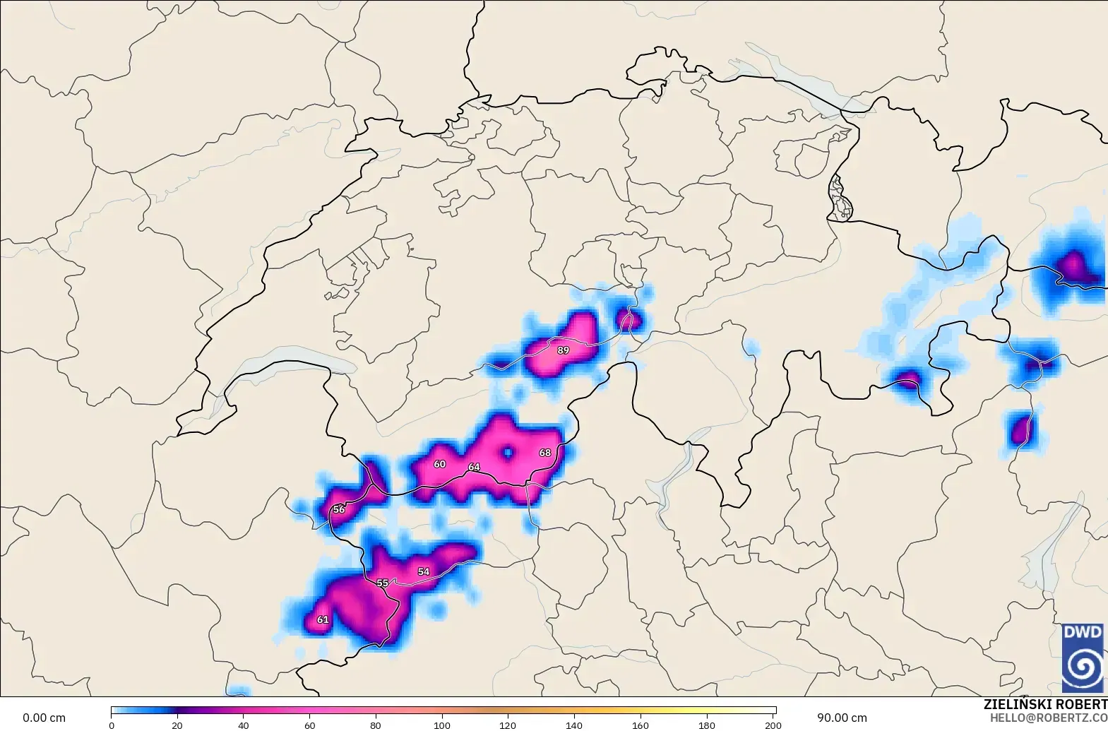 ICON modelo - Suiza, Profundidad de nieve