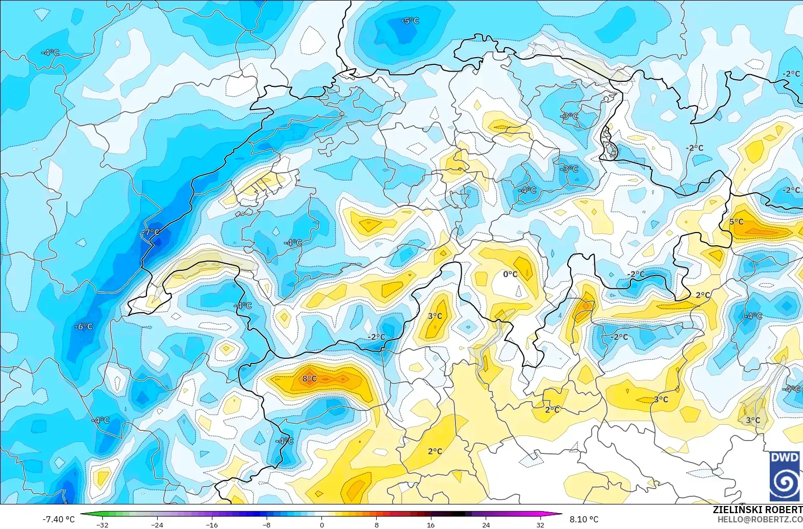 ICON modelo - Suiza, Anomalía de temperatura a 2 m