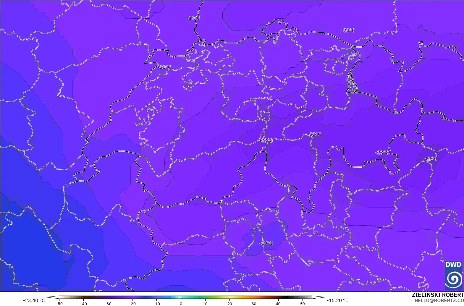 ICON modelo - Suiza, Temperatura a 500 hPa