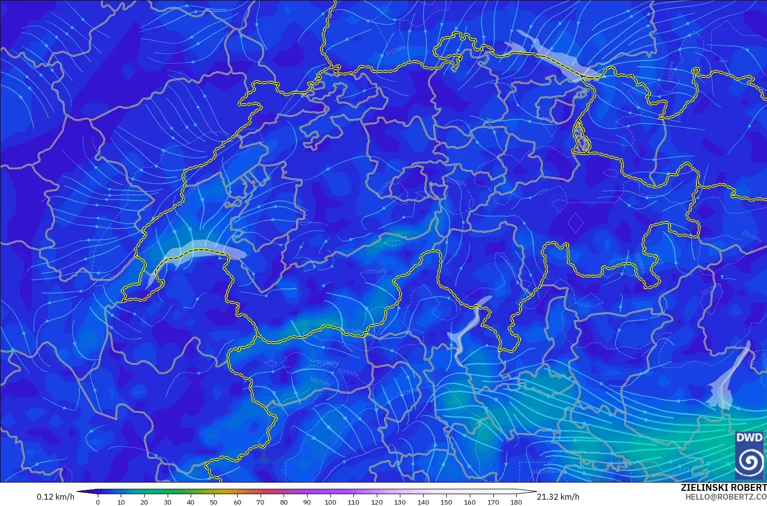 ICON modelo - Suiza, Viento a 10 m