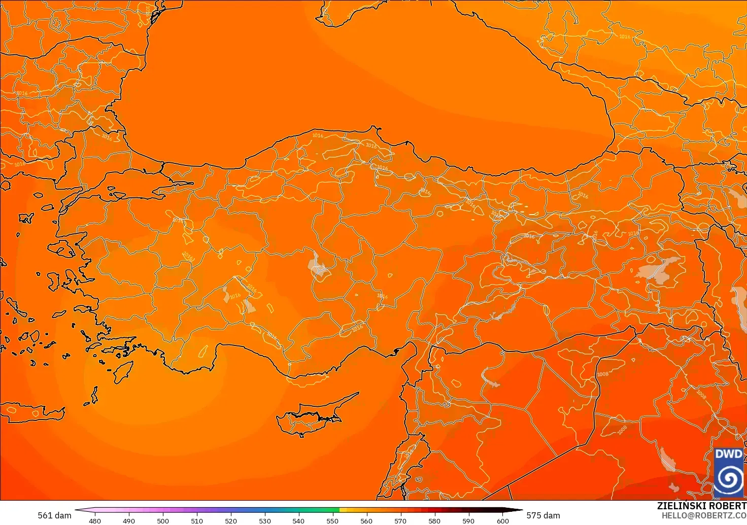 ICON modelo - Turquía, Altura geopotencial a 500 hPa