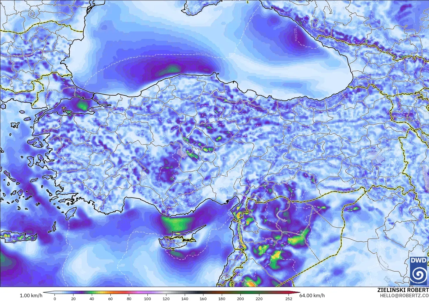 ICON modelo - Turquía, Ráfagas de viento