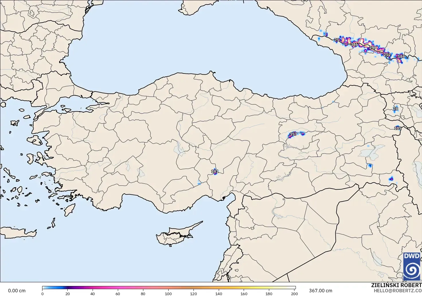 ICON modelo - Turquía, Profundidad de nieve