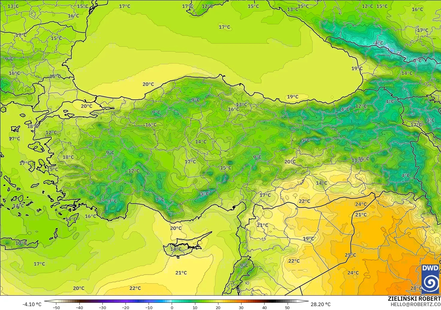 ICON modelo - Turquía, Temperatura a 850 hPa