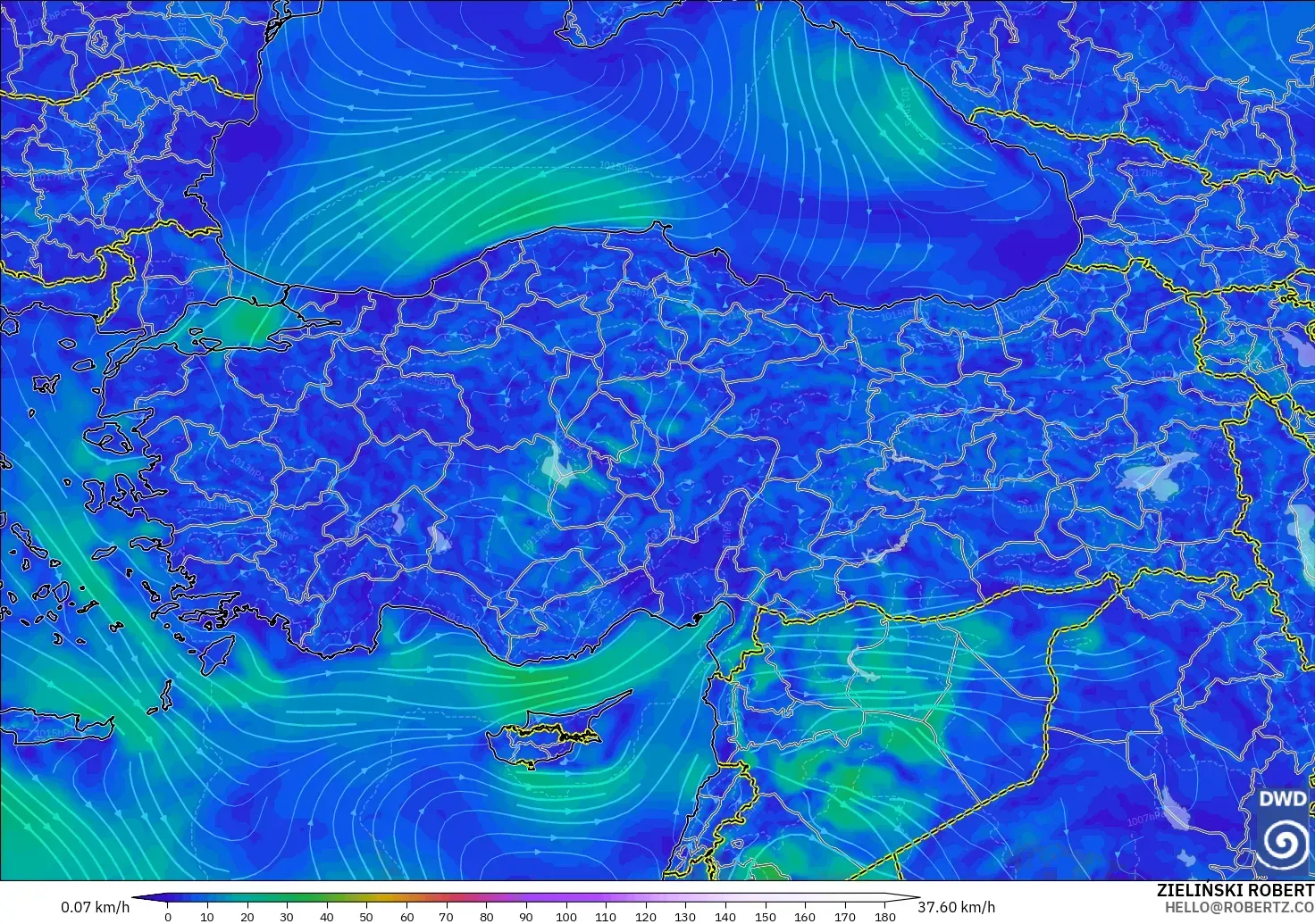 ICON modelo - Turquía, Viento a 10 m