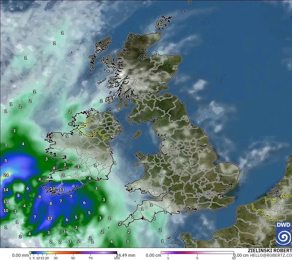 ICON modelo - Reino Unido, Precipitación, nubes y presión