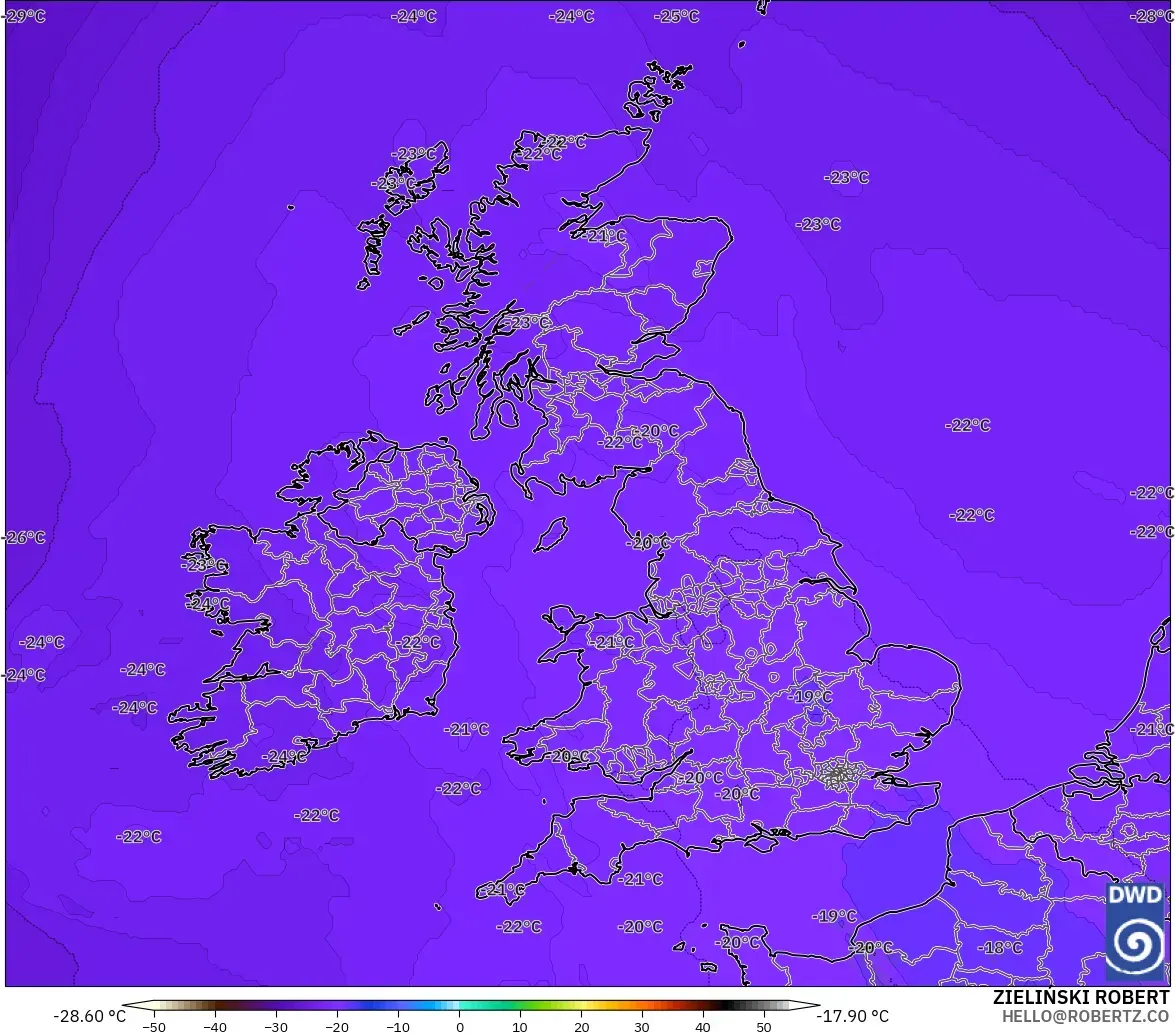 ICON modelo - Reino Unido, Temperatura a 500 hPa