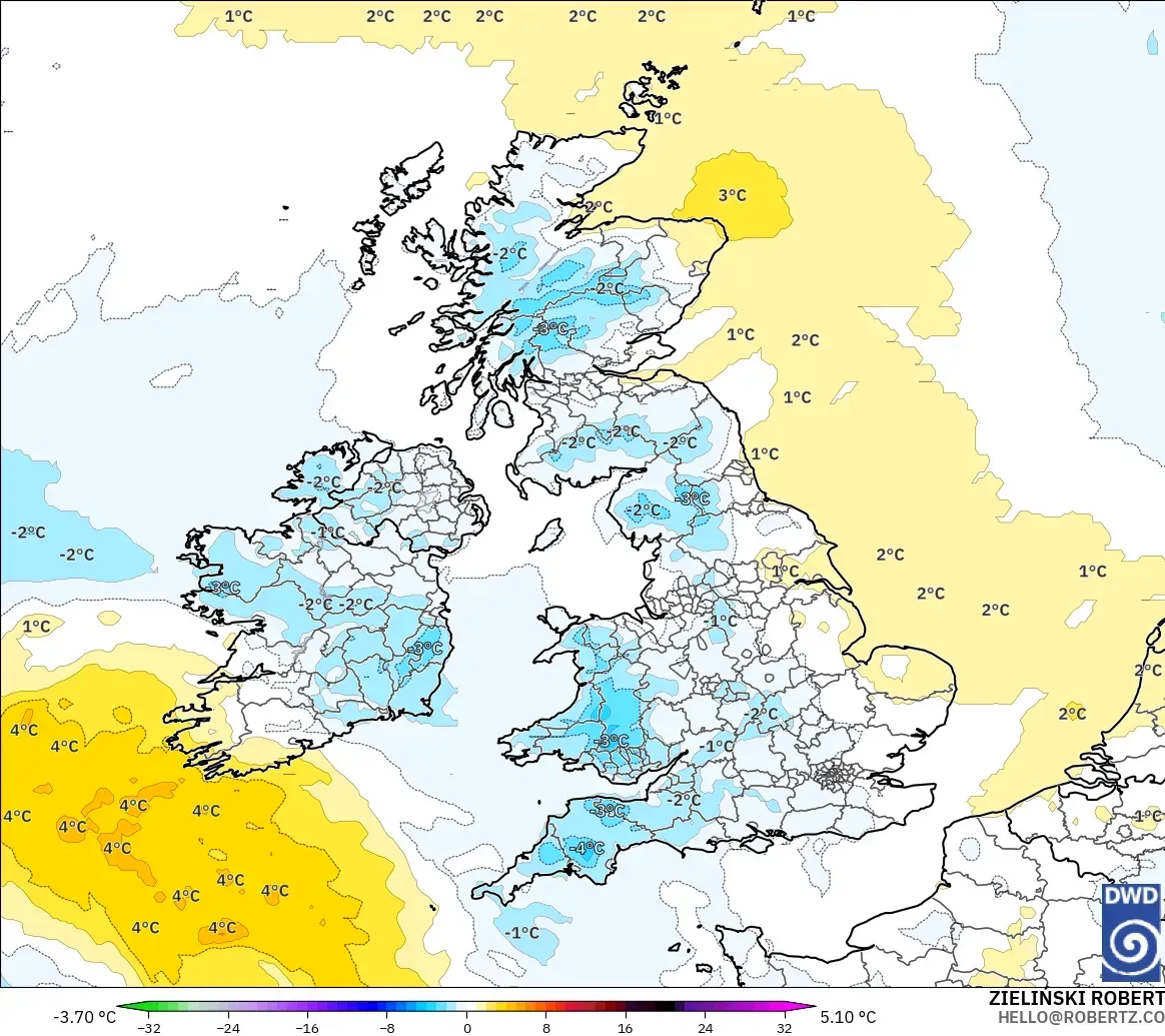 ICON modelo - Reino Unido, Anomalía de temperatura a 850 hPa