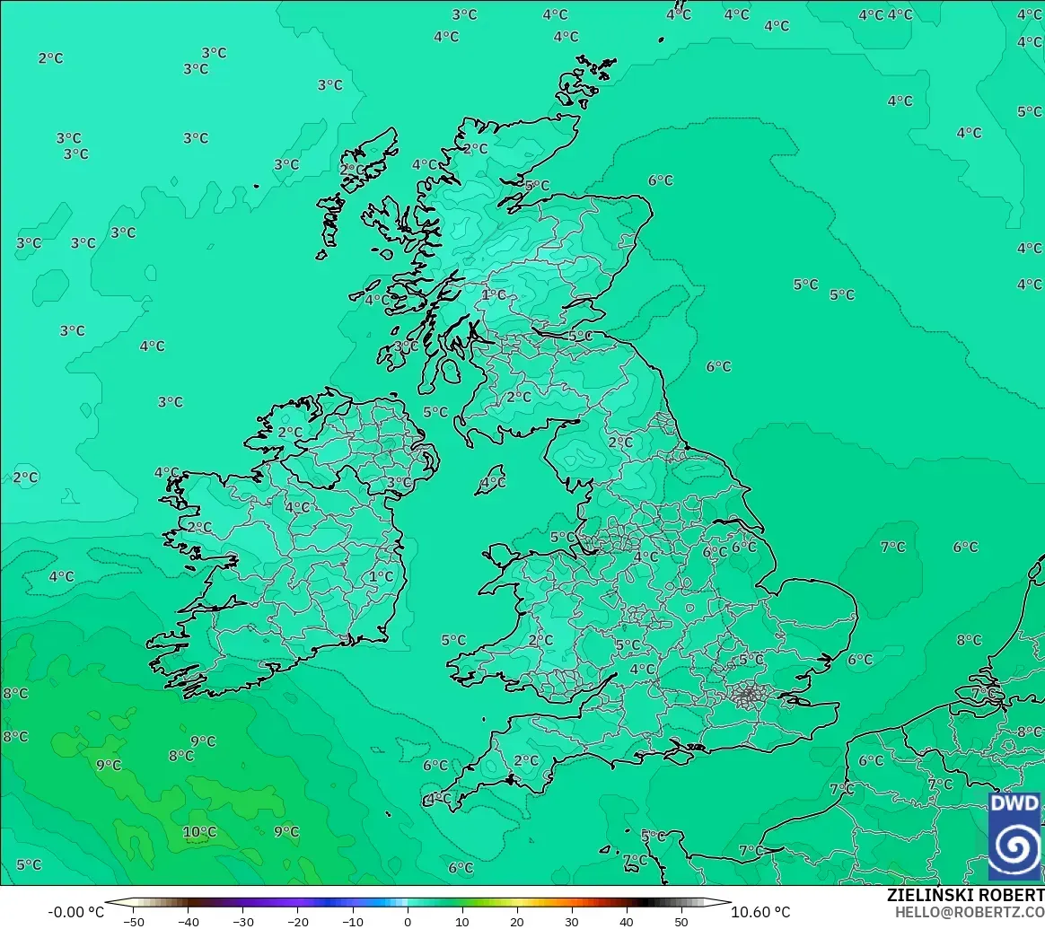 ICON modelo - Reino Unido, Temperatura a 850 hPa