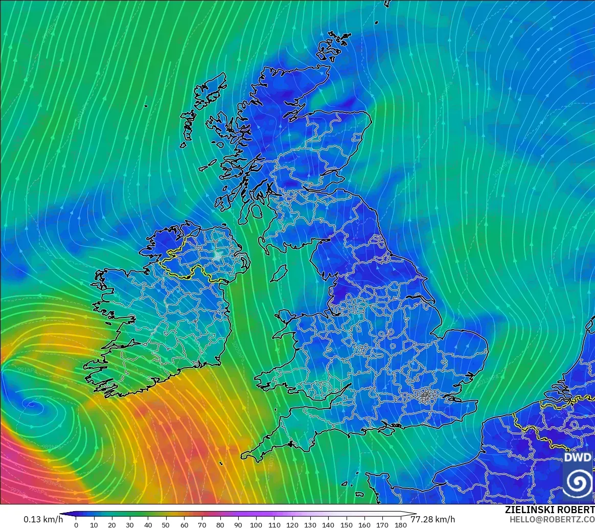 ICON modelo - Reino Unido, Viento a 10 m