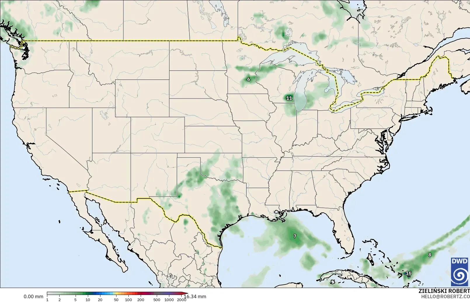 ICON modelo - Estados Unidos, Acumulación de precipitación