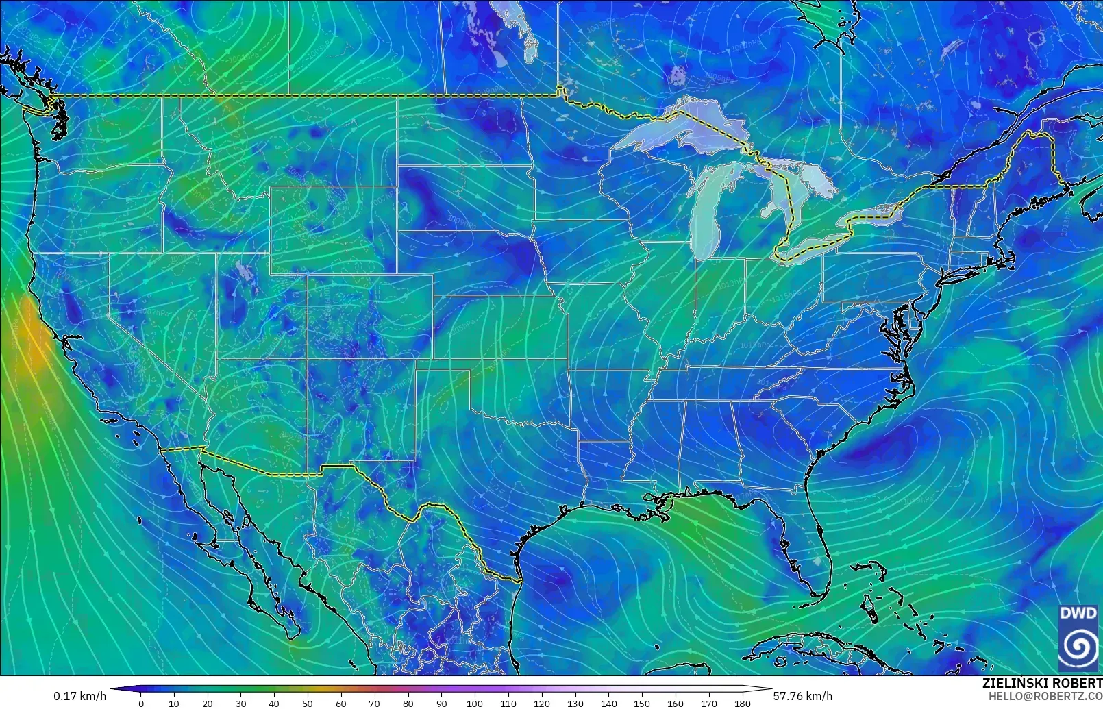 ICON modelo - Estados Unidos, Viento a 10 m