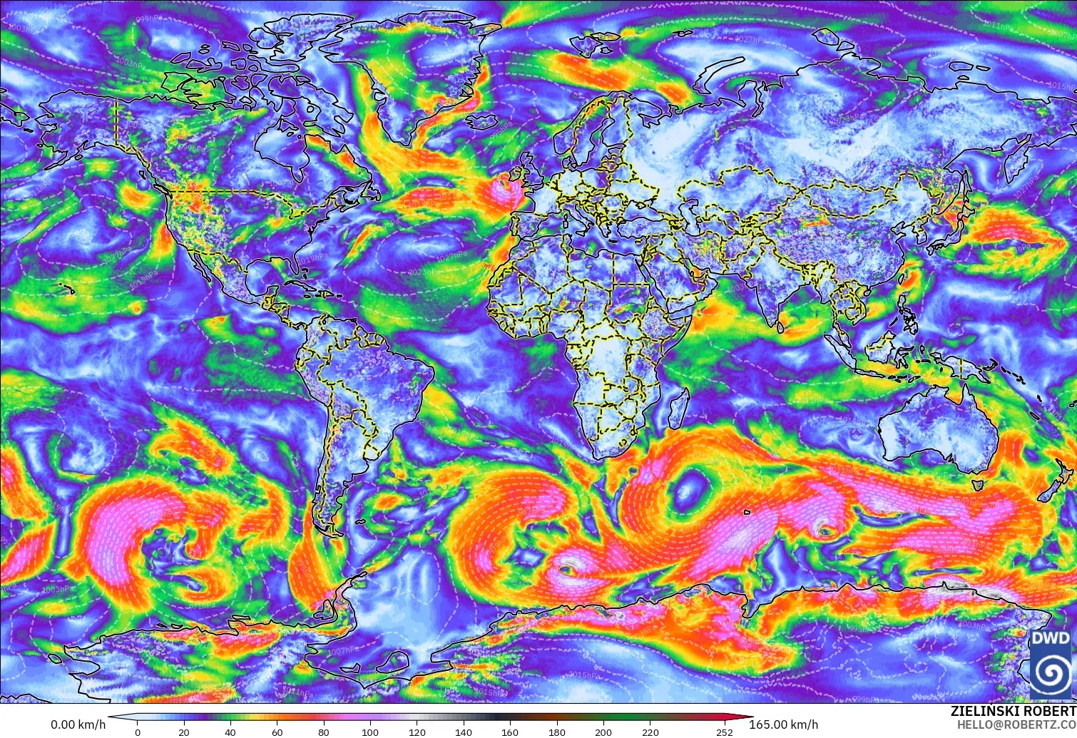 ICON modelo - Mundo, Ráfagas de viento