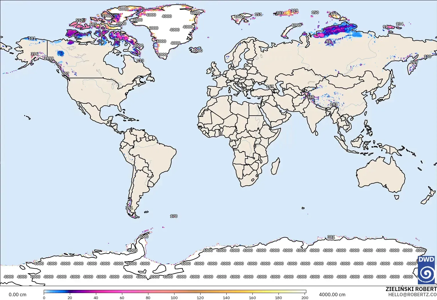 ICON modelo - Mundo, Profundidad de nieve