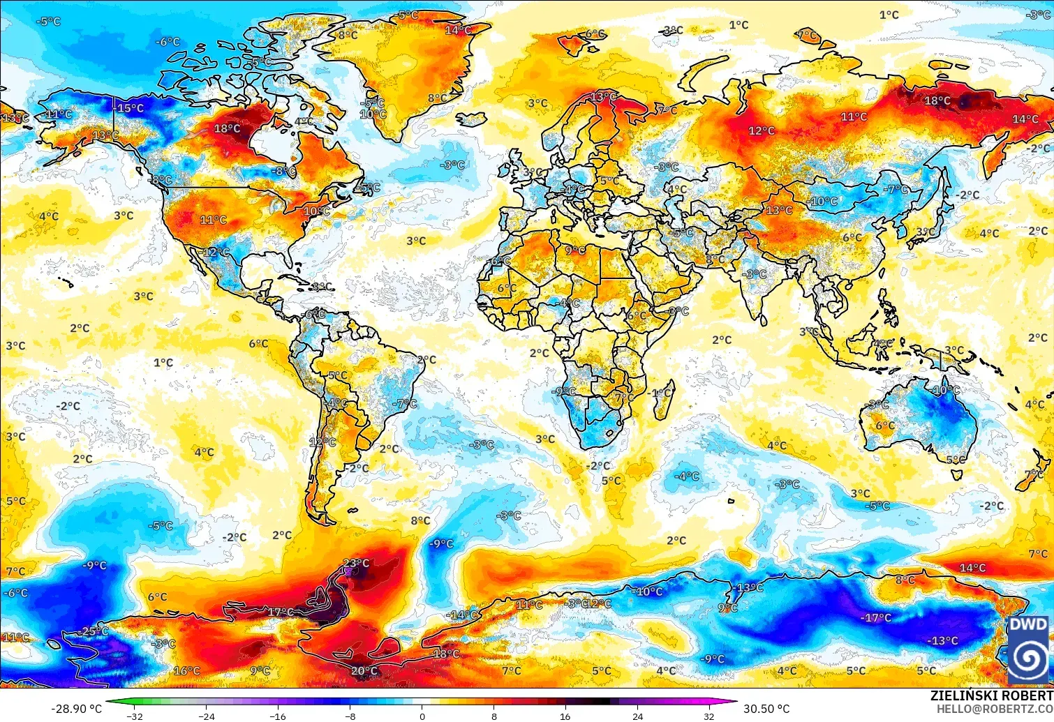 ICON modelo - Mundo, Anomalía de temperatura a 2 m