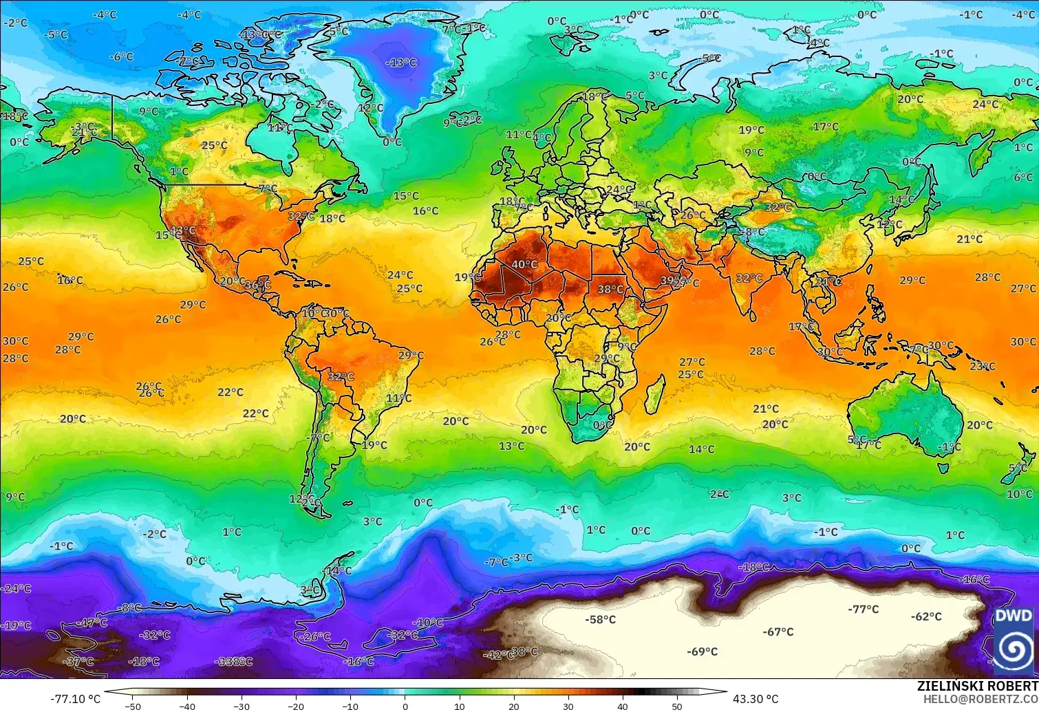 ICON modelo - Mundo, Temperatura a 2 m
