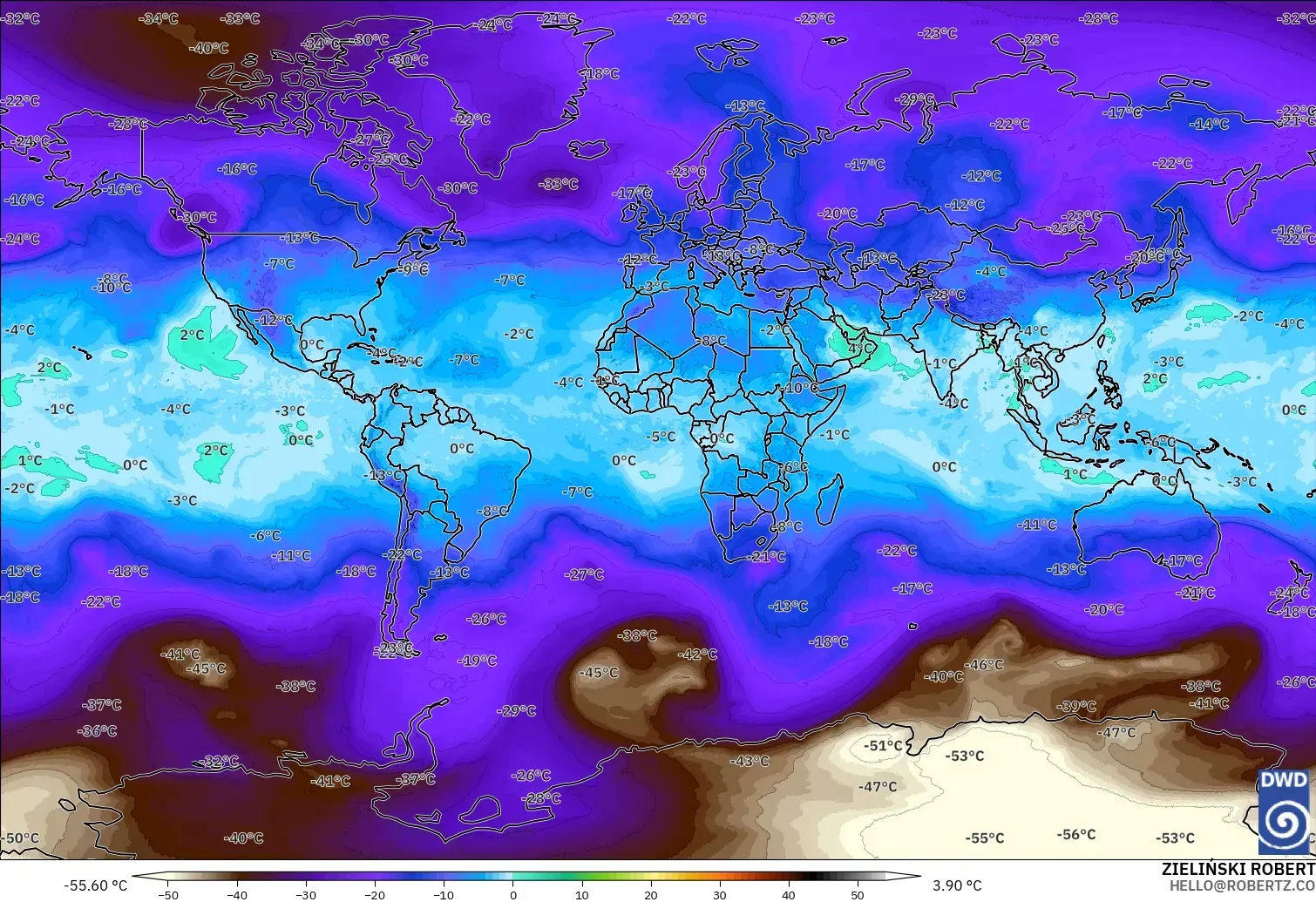 ICON modelo - Mundo, Temperatura a 500 hPa