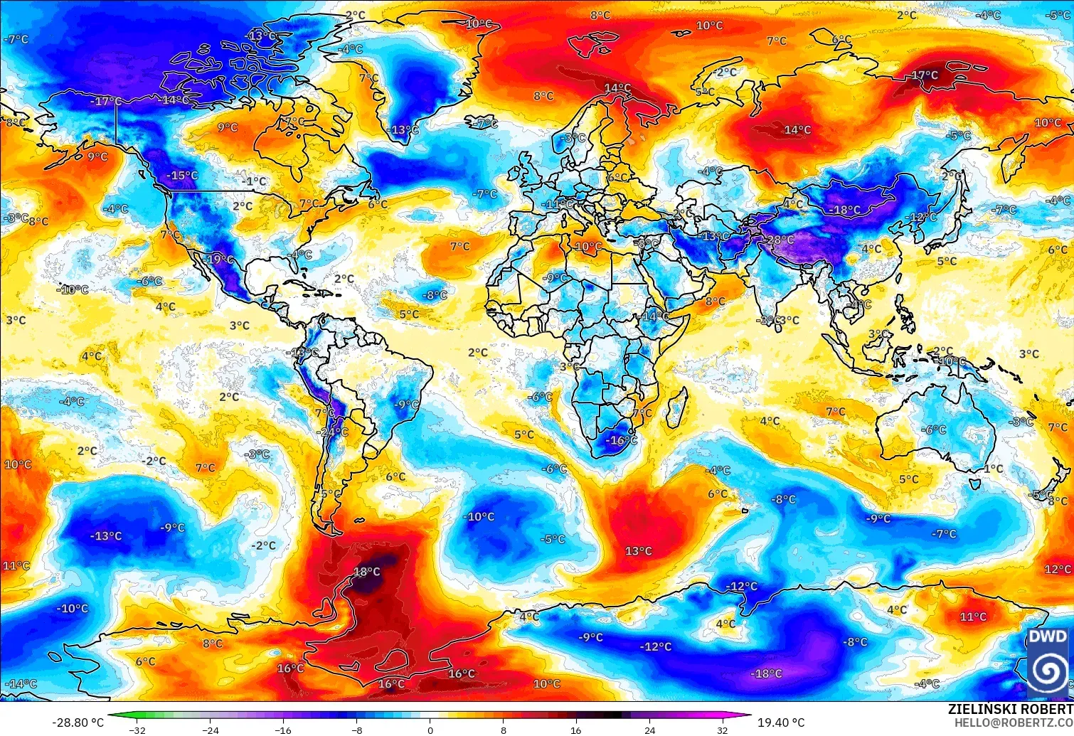ICON modelo - Mundo, Anomalía de temperatura a 850 hPa