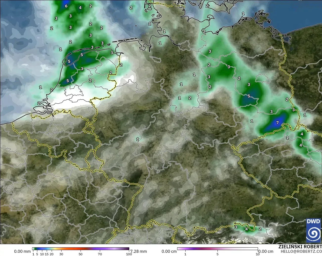 ICON modelo - Alemania, Precipitación, nubes y presión