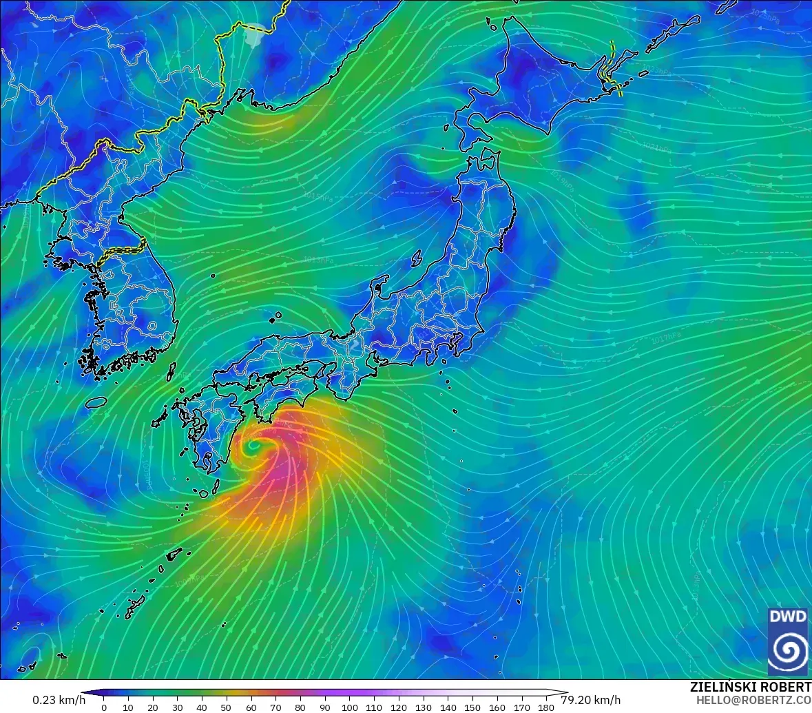 ICON modelo - Japón, Viento a 10 m
