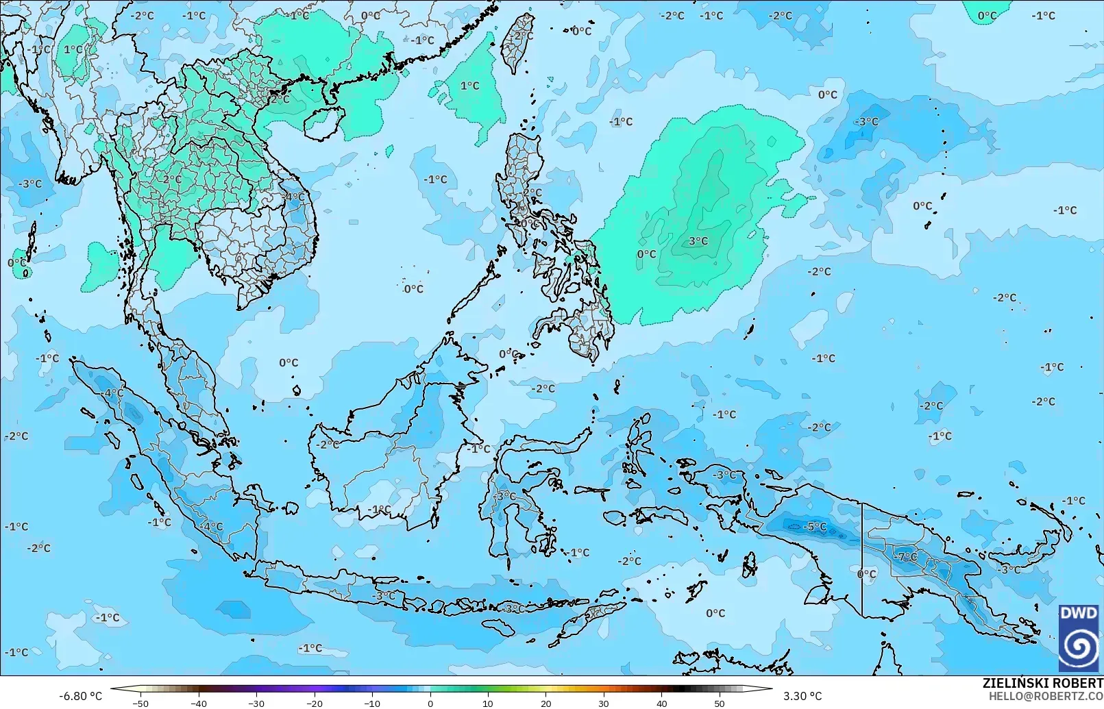ICON modelo - Sudeste Asiático, Temperatura a 500 hPa