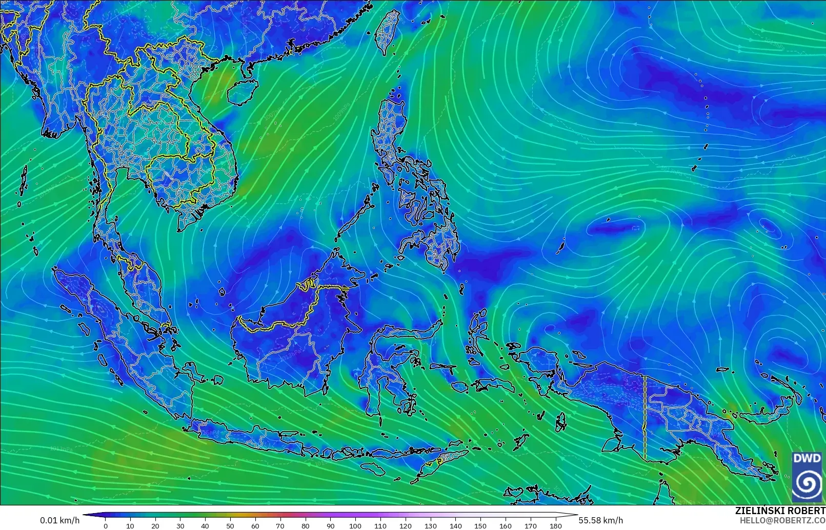 ICON modelo - Sudeste Asiático, Viento a 10 m
