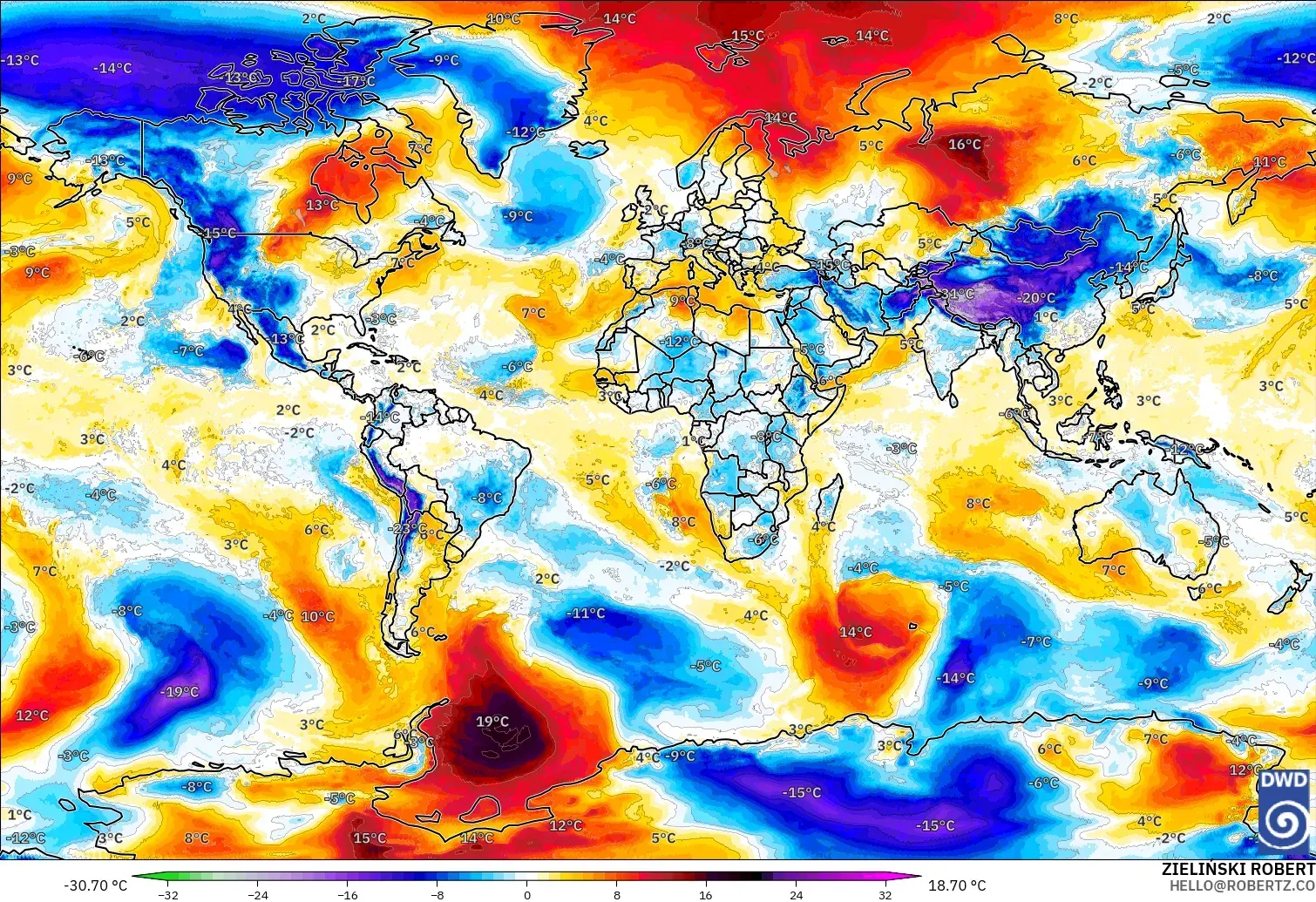 ICON modelo - Mundo, Anomalía de temperatura a 850 hPa