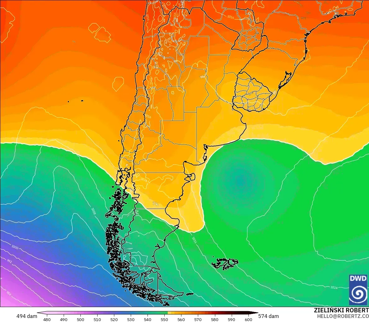 ICON modelo - Argentina, Altura geopotencial a 500 hPa