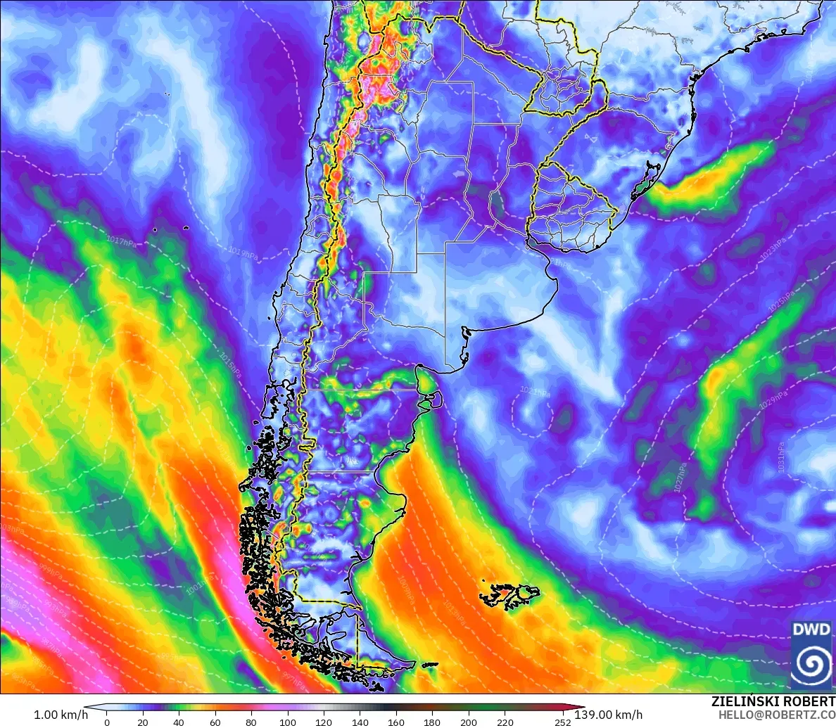ICON modelo - Argentina, Ráfagas de viento