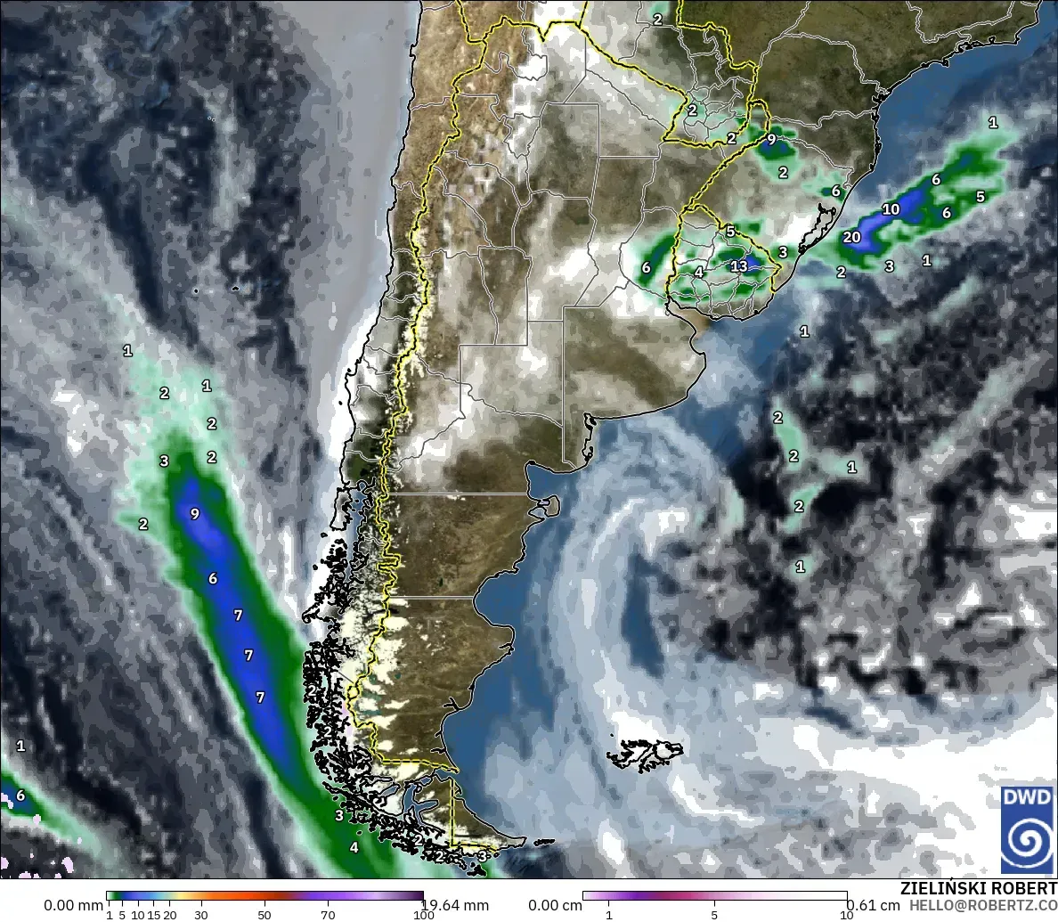 ICON modelo - Argentina, Precipitación, nubes y presión