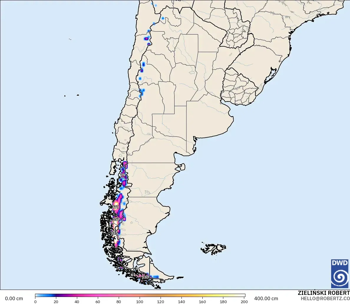 ICON modelo - Argentina, Profundidad de nieve