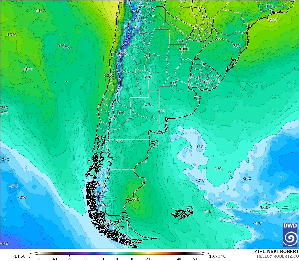 ICON modelo - Argentina, Temperatura a 850 hPa